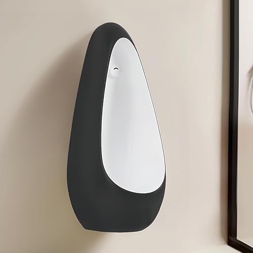 Men's Wall-Mounted Urinal, Spill-Proof High Efficiency Ceramic Urinal for Home, Hotels & Bathrooms - Black Commercial Washout Design