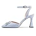 Imagen de HEUIVZAR Mujer Alto High Chunky Ancho Heel Puntiaguada Punta Sandalias Correa Tobillo Diamante Cristal Cierre con Hebilla de Boda Dress Zapatos Azul Claro 38 EU