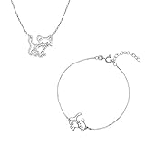 butterfly Mädchen Schmuckset Bestehend aus Kette und Armband. Silber 925 Katzen-Anhänger Glücksbringer Katzenliebhaber Klar Längen-verstellbar Nachhaltige Verpackung Geschenk