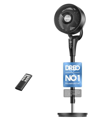 DREO 20 dB Silent Standing Fan for Bedroom 42 Pedestal Fans with Remote 90 Oscillating 90 Manual Vertical Cooling Fan 8 Speeds Adjustable Height 8H Timer LED Display[Upgraded] Black