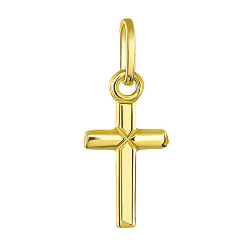 14K Yellow Gold Simple Classic Tiny Cross Charm Pendant Necklace2