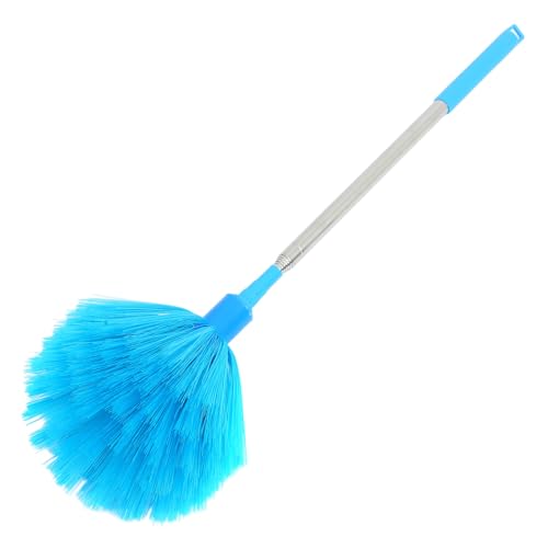 NIYANGLE Limpiador Extensible para Techos y Ventiladores Cepillo de Cerdas Rígidas, Mango Telescópico, Reutilizable para Eliminar Telarañas y Polvo, Uso Diario en Hogares, Azul Claro