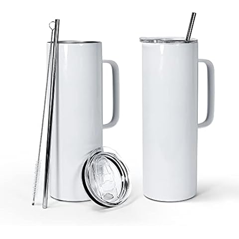 AGH 20oz Sublimation Tumblers with Handle Straight Skinny Tumblers, Stainless Steel Vacuum Insulated Tumblers with Lid & Straw, Portable Travel Coffee Tumblers, Keeping Chilled up to 12 Hours - 2 pack Cover