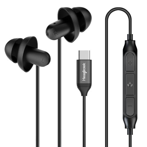 Hearprotek Casque de Sommeil Type C, écouteurs à réduction de Bruit, écouteurs en Silicone avec Microphone pour téléphones Android, Voyager, Dormir, ronfler