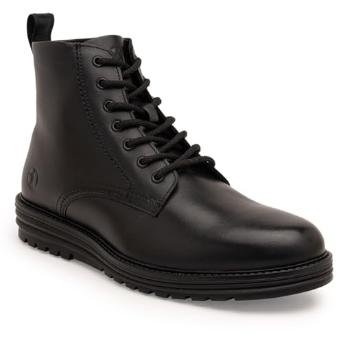 Image of Thomas Crick Genuine Leather Men's Lace-Up Boots with Zipper | Stylish Ankle Boots with Cushioned Insole, Flexible Wedge Sole & Breathable Lining