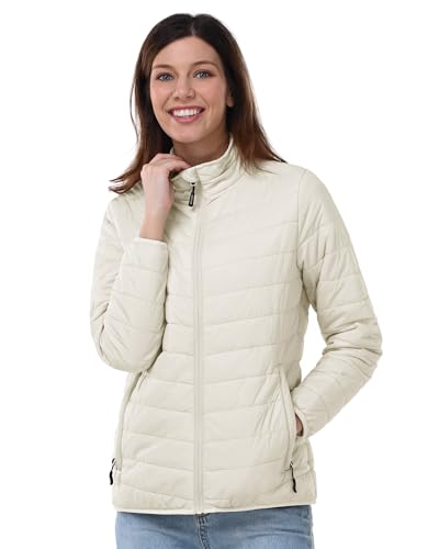 Outdoor Ventures Damen Steppjacke Leichte Warme Packbare Übergangsjacke Puffer Jacke für Frauen Gefüttert Weiche Steppmantel Quilted Coat für Freizeit Wandern Reisen Outdoor Beige XL