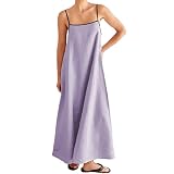 Robes ¨¤ Bretelles Spaghetti pour Femmes, Robe Longue d'¨¦t¨¦ d¨¦Contract¨¦e, Mode Dos Nu, sans Manches, Robe de Plage d¨¦Contract¨¦e