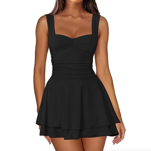 Robe col carré sans manches pour femme avec ourlet volanté