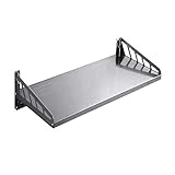 Gflyme Küchenregale, an der Wand montierte Mikrowellenregale, multifunktionale Haushaltsregale mit Haken, Edelstahl, rostfrei, Starke Tragfähigkeit/Silber / 35x80 cm