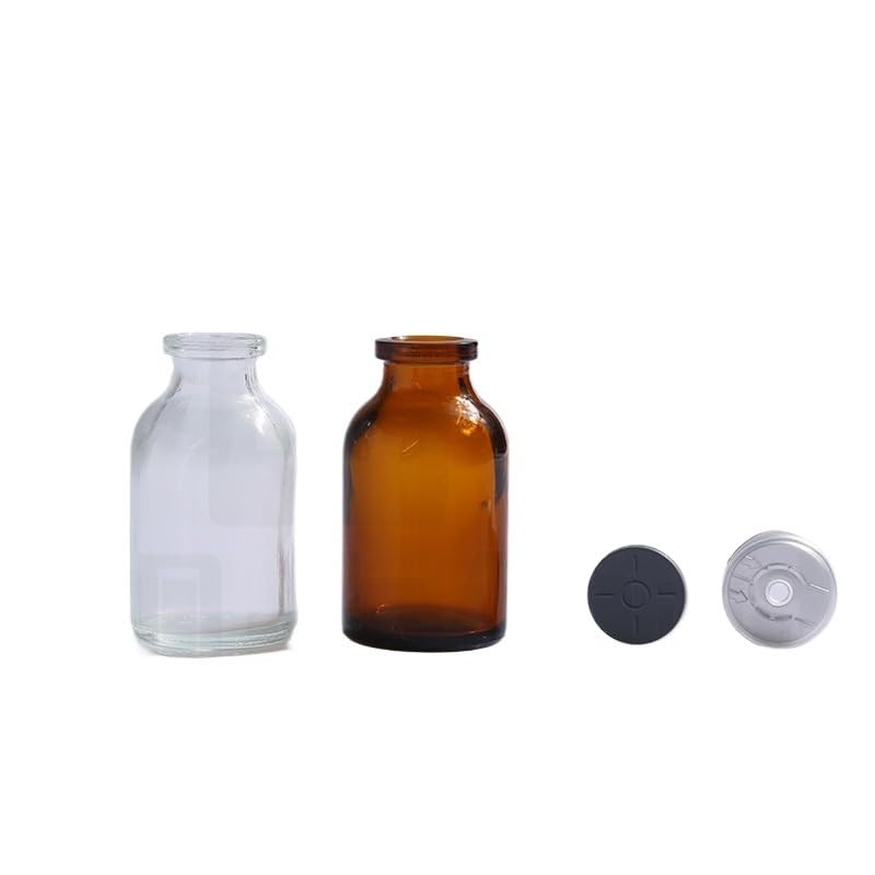 Lot de 20 flacons échantillons en verre 5-100 ml, ambré/transparent, bouchon caoutchouc + capsule aluminium à sertir, fioles étanches labo/cosmétique(Brown,10ml)