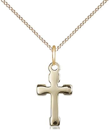 14kt Gold Filled Cross Pendant on a 13 inch Gold Filled Light Curb Chain.