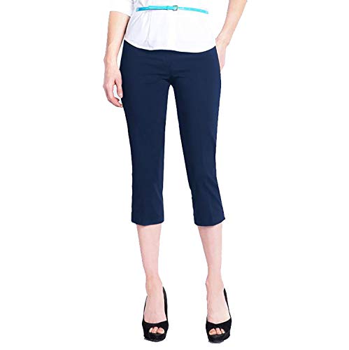 SLIM-SATION Women s Wide Band Pull on Straight Leg Capri with Tummy Control, Midnight, 14
