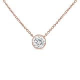 Original Classics 10K Rose Gold 1/10 Carat Round Brilliant-Cut Diamond Modern Bezel-Set Solitaire 16"-18" Pendant Necklace (H-I Color, SI2-I1 Clarity)