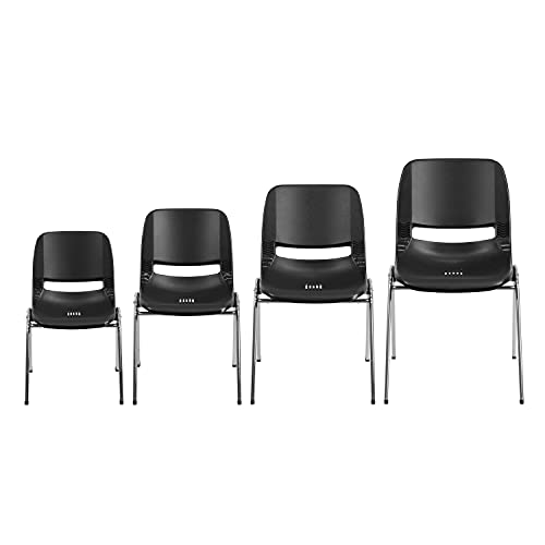 Flash Furniture HERCULES Series 661 lb. Capacity Black Ergonomic Shell Stack Chair with Chrome Frame and 16'' Seat Height
