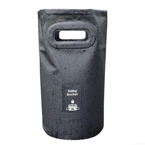 Cubo de agua plegable para exteriores con malla de PVC reforzada, parte inferior gruesa y mango integrado para camping, senderismo, pesca, picnic, viajes, lavado de coche y hogar (15 L, negro)