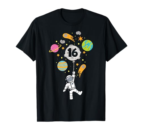 16 Years Old Birthday Boy Astronaut Space 16th B-Day T-Shirt