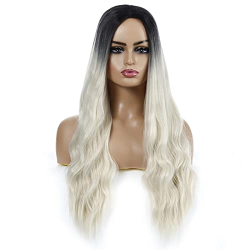 Perruque sans colle femme longue synthétique naturelle à boucles volumineuses et dégradé ombré