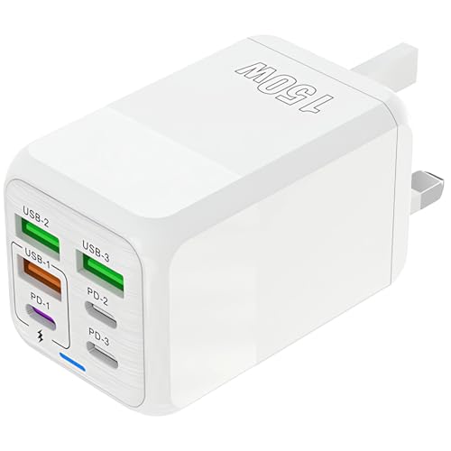 Image of USB C Plug Fast Charge, 6-Port 150W Multi USB Plug UK Fast Charger Plug USBC Power Adapter+QC Wall Charger Head Type C Charging Plug Compatible with iPhone 17 16 15 14 13 12 11 Pro Max, Samsung