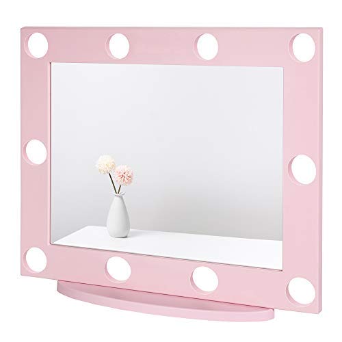 Waneway Espejo de Tocador Grande con 10 Agujeros Pretaladrados (Sin Bombillas), Compatible con Luces de Maquillaje, Espejo de Hollywood Iluminado con Alambre Oculto, Mesa o Montaje en Pared, Polvo