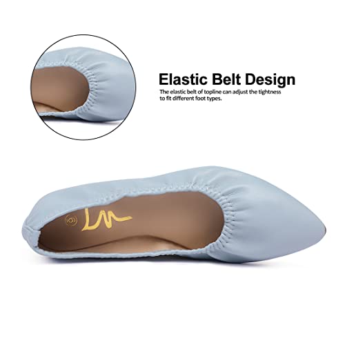 Women's Ballet Flat Slip On Pointed Toe Flats Shoes Classic Ballet Flat Shoes Casual Dress Shoes Foldable Portable Travel Ballet Flat Walking Shoes (11, Light Blue) #TOP2