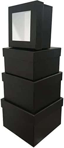 Aberido Black Gift Boxes with Lids Set of 4 Luxury Nesting Gift Boxes with Window Small Gift Box for Women or Men Perfect for Creating Exquisite DIY Gifts