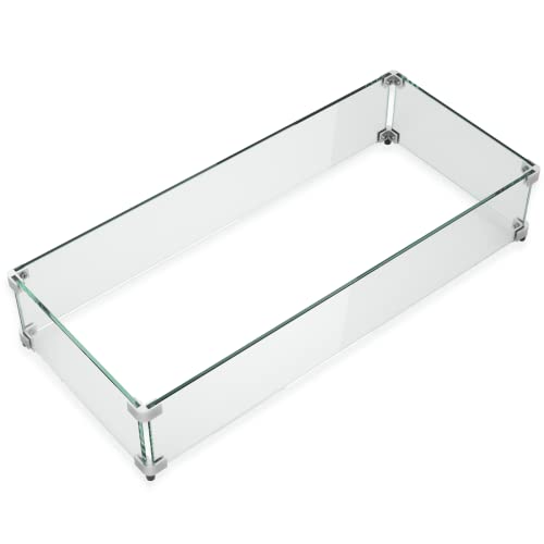 GASPRO 35.5 x 15.5 Inch Glass Wind Guard for Rectangular Fire Pit Table, Thick and Sturdy Tempered Glass Panel with Hard Aluminum Corner Bracket & Rubber Feet, Easy to Assemble