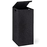 YOUDENOVA Wäschekorb mit Deckel, 80L, Faltbarer Wäschesammler schmal Filz, Aufbewahrungskorb, Großer Wäschesack mit Griffen, Wäschebox hoch für Kleidung, Spielzeug, Wäschetonne, Wäschetruhe, Schwarz