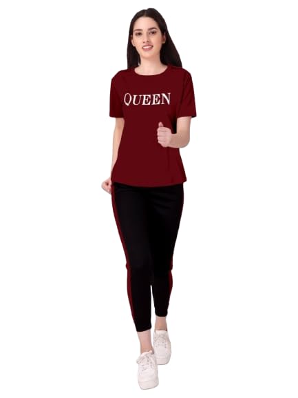 mf with square Women's QUEEN Print Co-ord Set Stylish T-shirt and Jogger Pants Combo for Casual Lounge and Active Wear-picture-43
