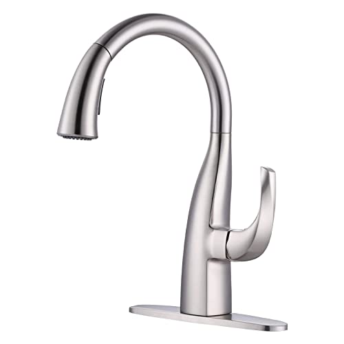 Wowow Brushed Nickel Kitchen Faucet With Sprayer, Single Handle Gooseneck Kitchen Sink Faucet Stainless Steel With Deckplate, High Arc Elegant Water Tap Water Faucet For Kitchen Sink (Patent Product) #TOP5