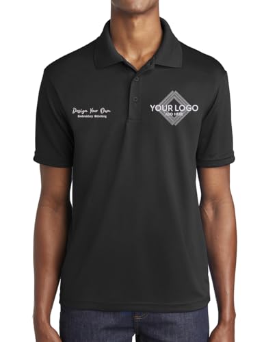 INK STITCH Men St640 Custom Embroidery Personalized Logo Texs Mesh Cool Fit Polo Shirts - Black (M)