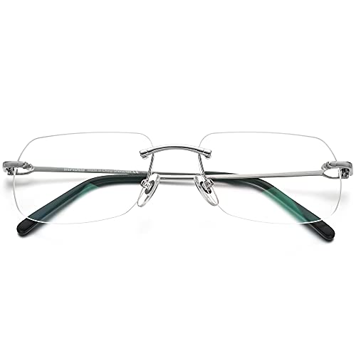 Image of HEPIDEM Vintage Style Rimless Rectangular Metal Eyeglasses for Men,New Frameless Square Optical Glasses Frame