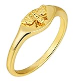 HUKQBUNX 18K Gold Honey Stamp Ring Little bee Ring Fresh Lady Ring Size 6-10(Size 6)