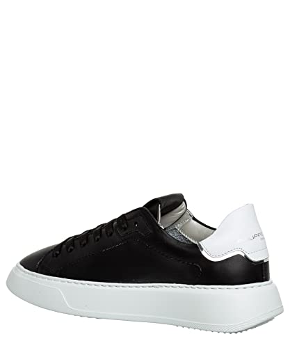 Image of Philippe Model Temple Sneakers in Black Leather with White Heel Tab