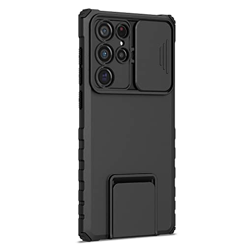 Image of ShieldTech Back Cover Case for Samsung Galaxy S22 Ultra 5G | Sliding Camera Shield | Stereoscopic Stand | Shockproof 360 Protection | PC + TPU Hybrid Mobile Phone Case for Samsung S22 Ultra | Black