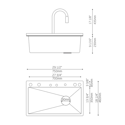 Lefton 29.5"x 18.25" 304 Stainless Steel Kitchen Sink Set with Pull-down Faucet, Waterfall & Rainfall Water Outlet, Glass Rinser, Soap Dispenser, Battery-free Temperature Display, Grey, KS2207