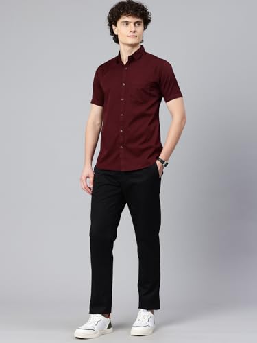 Image of Majestic Man Slim Fit Pure Cotton Half Sleeve Solid Casual Shirt