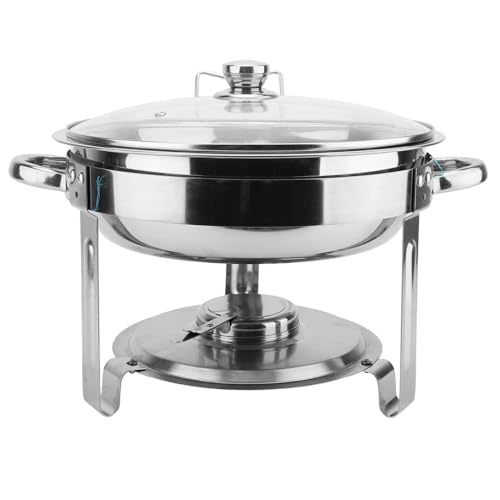 stainless steel chafing dish with glass lid, erosion resistant, 4.5L capacity, buffet server set with alcohol stove for holiday party events (4.5L with Hanging Rack)