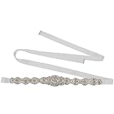 Tendaisy Women's Beaded Rhinestone Pearls Wedding Dress Belt Bridal Sash for Bridesmaid(Silver-White