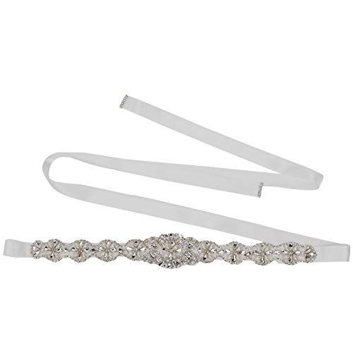 Tendaisy Women's Beaded Rhinestone Pearls Wedding Dress Belt Bridal Sash For Bridesmaid(Silver-White) #TOP9