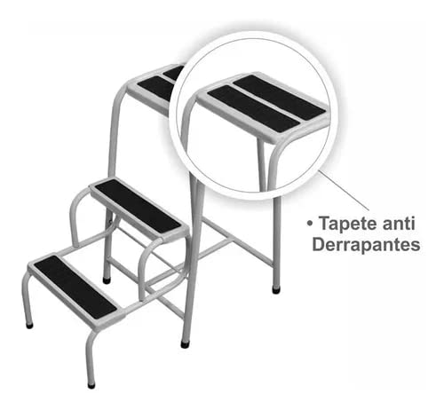 Escada 3 Degraus Dobrável Banqueta Banco Antiderrapante Aço Cor:Preto