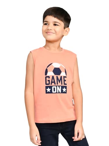 Image of Lux Cozi Printed Round Neck Sleeveless Cotton T-Shirt for Boys | Prints May Vary |