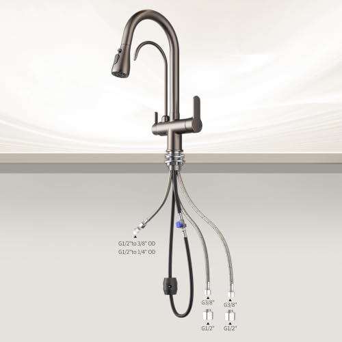 Kitchen Sink Faucet with Pull - Down Sprayer, 2 - Handle 3 - in - 1 Kitchen Sink Filter Faucet, Cold and Hot Mixer Drinking Water Faucet (3-in-1 Filter Faucet, Brushed Nickel-1) by SoliForge - Used condition - Image 6