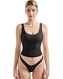 SUUKSESS Women Sexy Sleeveless Tank Top Summer Going Out Basic Top Scoop Neck Double Lined Y2K Crop Top (Black,L)