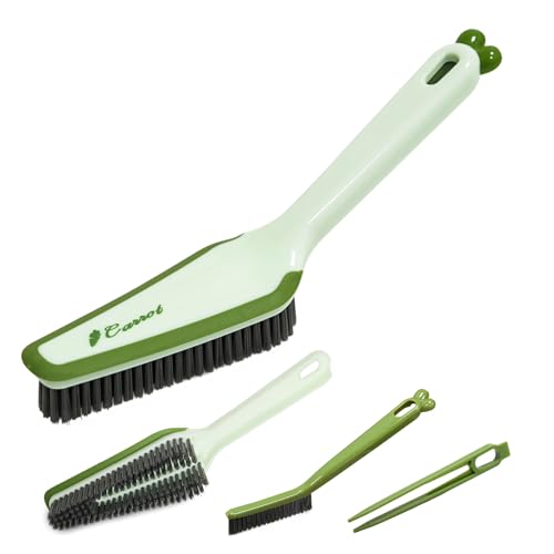 Bathroom Cleaner Shower Cleaning Brush, Floor Scrubbing Carpet Hard Bristle Brushes with Handle Crevice Brush Clip Rubber Scraper Supplies for Bathtub Toilet Sink Tile (Green)