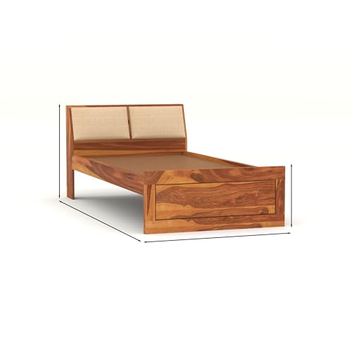 Image of Solid Sheesham Wood Single Size Bed Without Storage for Bedroom Living Room Single Cot for Home Wooden Palang for Hotel (Honey, Size 6 * 4)