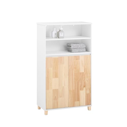SoBuy Wäscheschrank mit ausklappbarem Wäschesack Wäscheschrank mit 2 Fächern Badmöbel Badschrank Badregal Weiß-Natur BHT ca. 64x110x33cm BZR143-WN