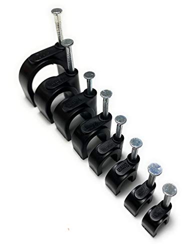 Pack of 50 Round Black Cable Clips with Strong Nails - Durable & Versatile - Ideal for Indoor/Outdoor Cable Management, 6mm