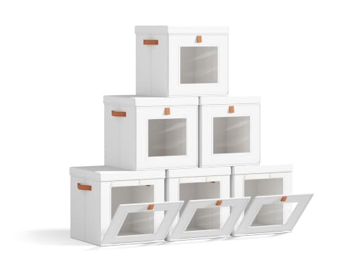 Image of Homsorout Cube Storage Bins with Lids - Front Opening, Clear Window, 6 Pack