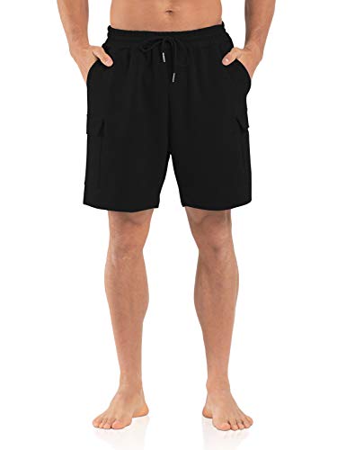 Agnes Urban Mens 6" Cargo Shorts Casual Lounge Elastic Waist Workout Athletic Gym Cotton Terry Sweat Shorts with Pockets Black