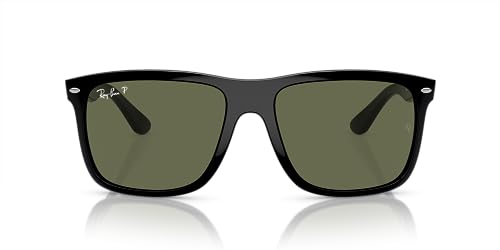 Ray-Ban RB4547F Boyfriend Two Low Bridge Fit Sunglasses, Black/Green Polarized, 60 mm
